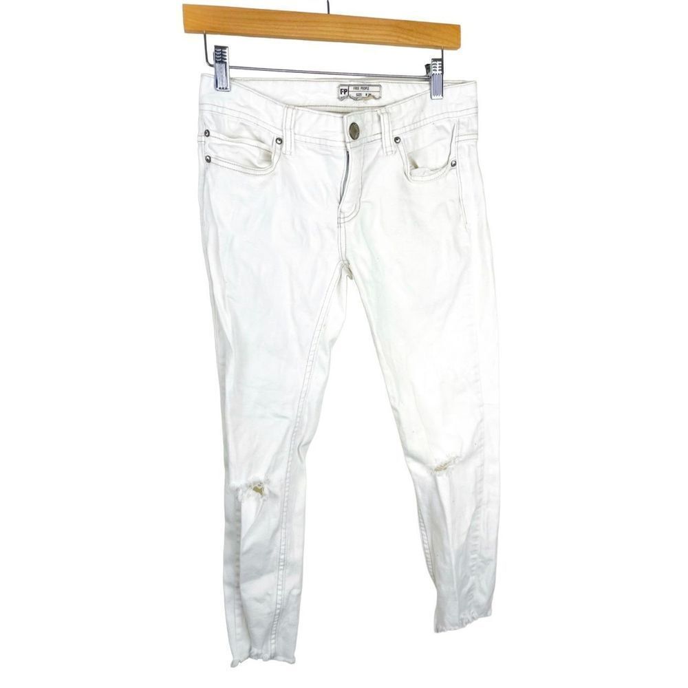 Free People Women Jeans 26 White Distressed Denim Low Rise Pockets Skinny Casual